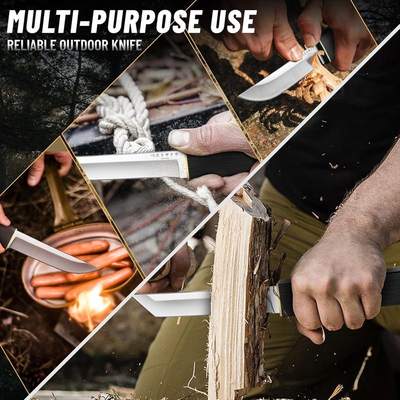 Moontay Mini Katana Knives Set – 2 in 1 Janpanese Tanto Knife with Integrated Wood Sheath & Handle, Stainless Outdoor Double Knife Set, Short Samurai Swords for Camping Survival BBQ, Christmas Gifts - Image 5